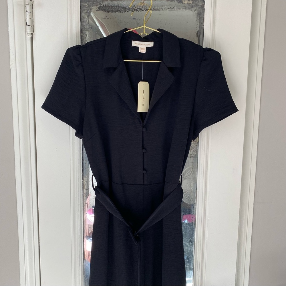 NWT Monteau Black Midi Dress with Button Detail (fits like L)